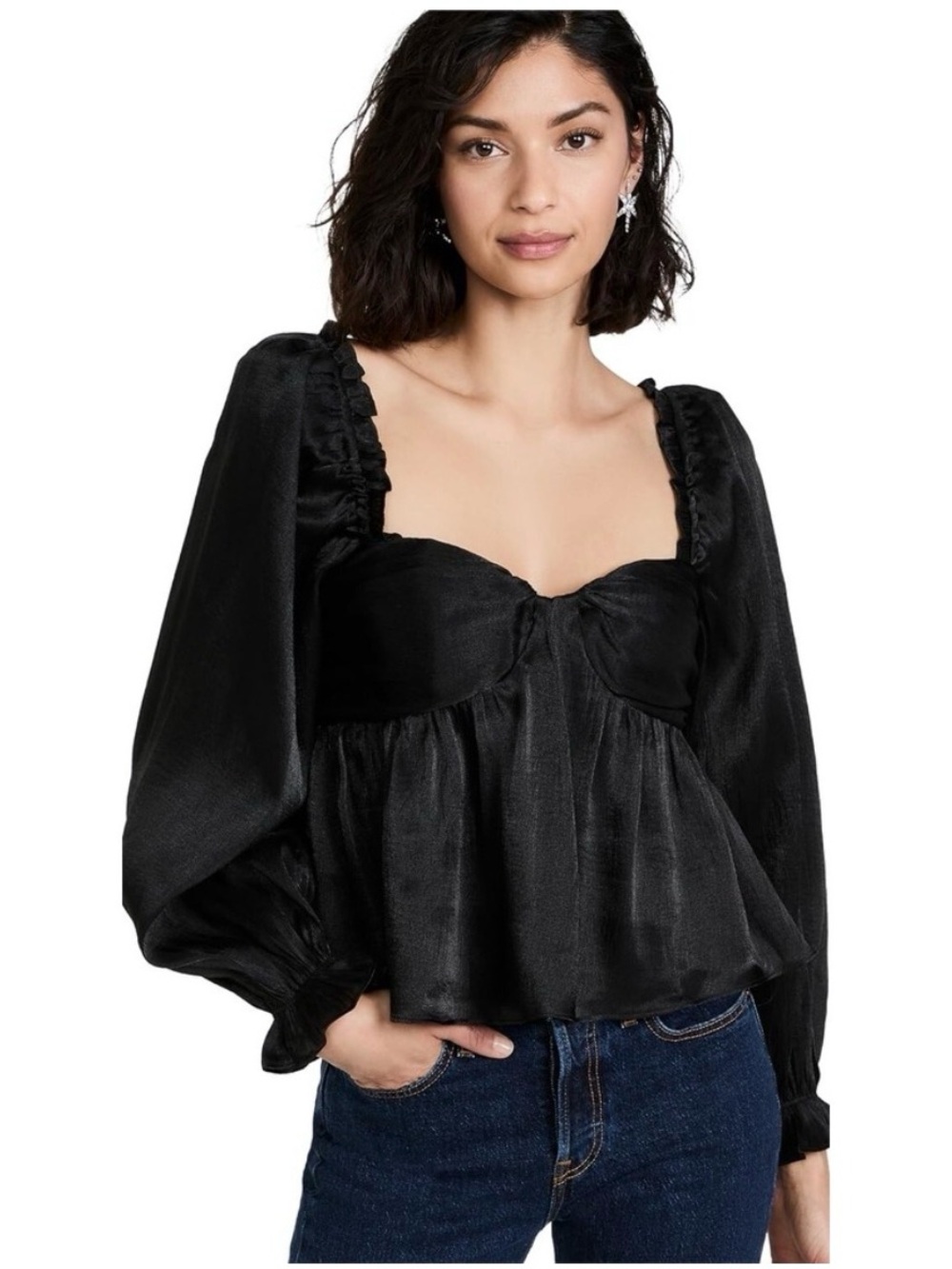 ASTR the Label Irene Sweetheart Top in Black Size Small
